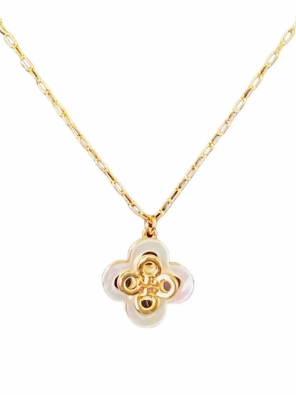 TORY BURCH • Mother-Of-Pearl Kira Clover Logo Pendant Necklace